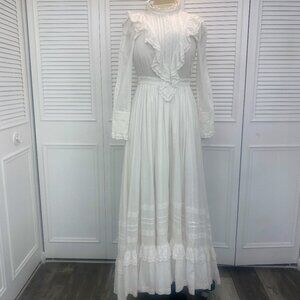 Vintage Laura Ashley 80s White Dotted Swiss Wedding Dress Western Prairie Style